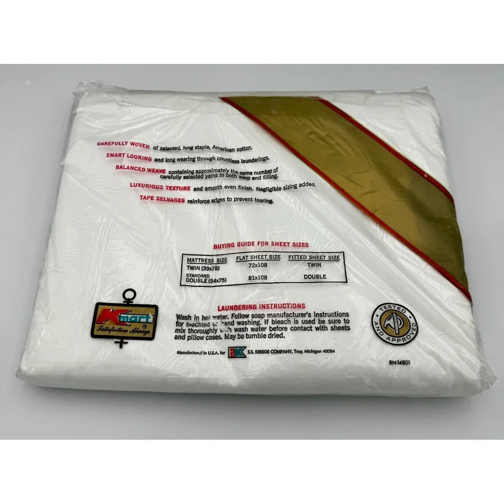 VTG Kmart Muslin Full Flat Sheet 100% Cotton White New Sealed NOS 1970s 81x108